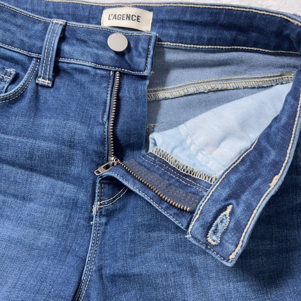 L'AGENCE Ruth High Rise Straight Raw Hem Jeans Women Sz 24 Blue Marlin - Picture 6 of 14